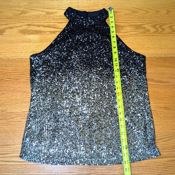Cable & Gauge NWT Large Black & Silver Ombre Sequin Sleeveless Halter Blouse - Picture 7 of 8
